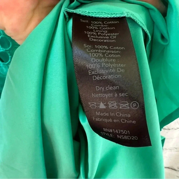 Kobi Halperin Green Eyelet Tiered Midi Cotton Dress V-Neck‎ Sleeveless Medium - Picture 4 of 15